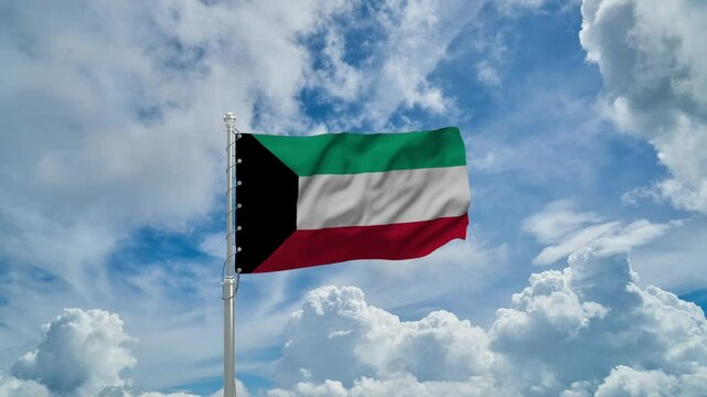 Kuwait Flag waving background sky Cloud.
