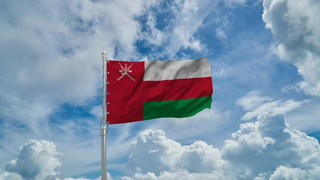 Oman Flag waving background sky Cloud.
