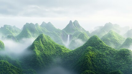 Experience the awe of a powerful waterfall as it crashes down rugged cliffs, enveloped in a mystical misty haze.