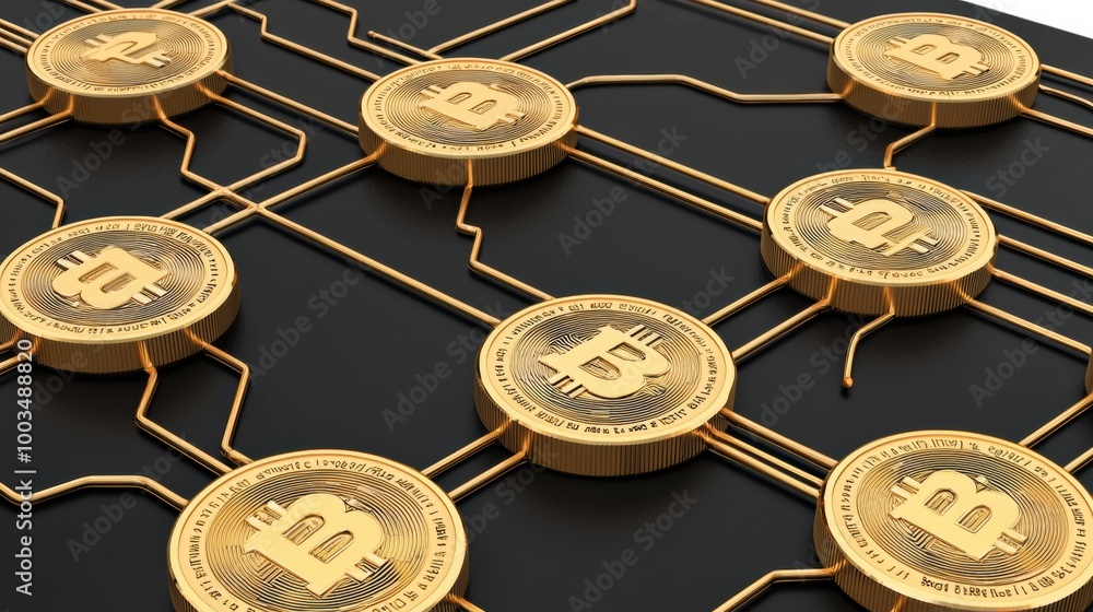Poster digital currency concepts with bitcoin coins and lines