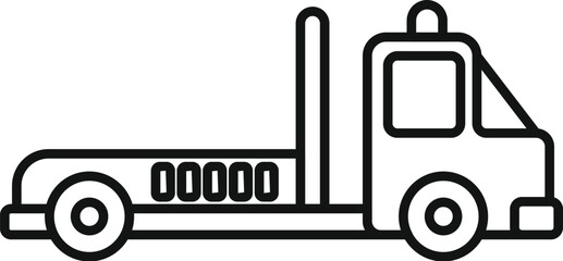 Simple black and white icon of a tow truck with nothing loaded on the bed