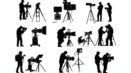 A collection of black silhouette images of camera operators.