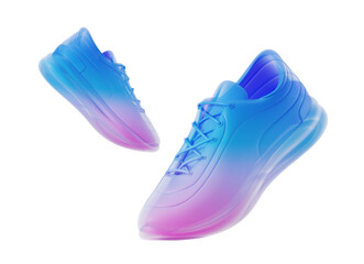 Gradient-colored sneakers with blue and pink hues isolated on a white background. 3D rendering