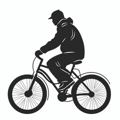 Obraz premium A man riding on a bicycle black vector silhouette illustration, male cycling icon logo clip art element 
