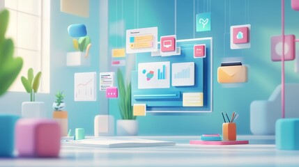Futuristic Project Management Tools in Digital Workspace with Modern Design Elements and Natural Light Illumination