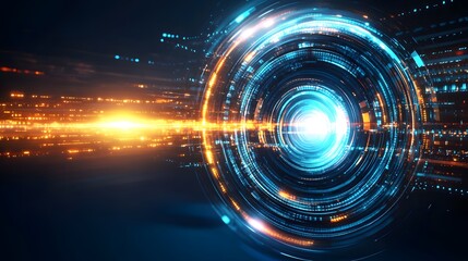 Obraz premium Abstract Futuristic Technology Background with Blue and Orange Glowing Circles