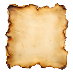 Old parchment paper displaying burnt edge on a transparent background