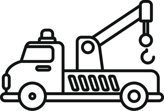 recommend clip art: Tow truck lifting using hydraulic crane system icon line art vector illustration