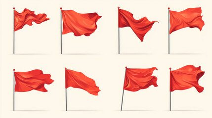 Fototapeta premium A collection of red flag icons, some waving in the wind. These are vector illustrations, which means they can be resized without losing quality.