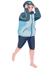 レースに向かう水泳選手