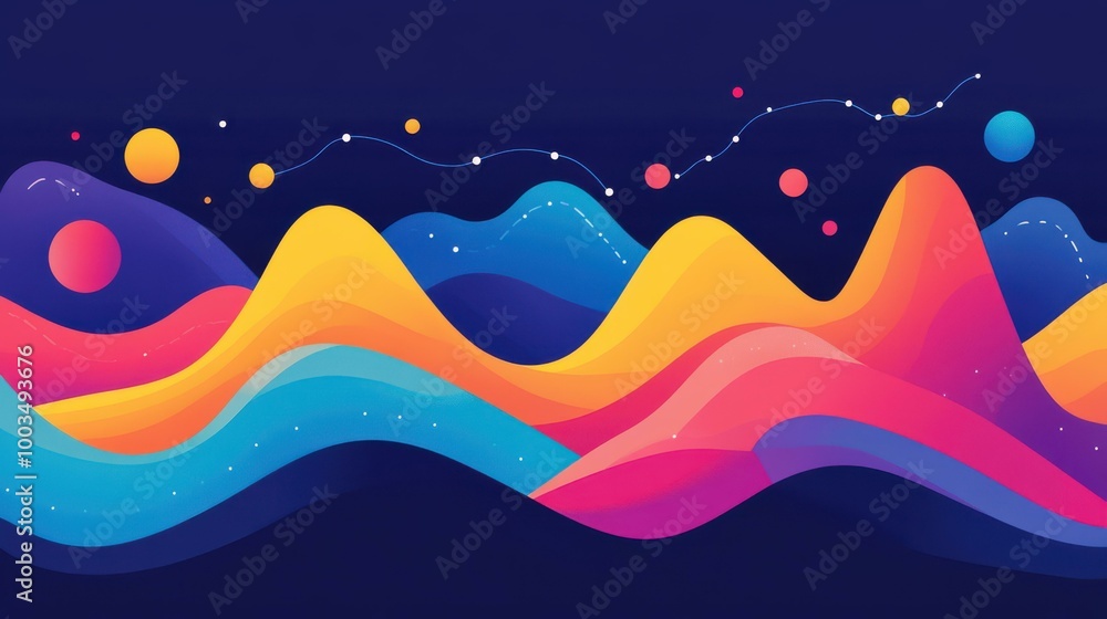 Poster explore data analytics with a vibrant illustration that showcases speed lines and playful financial 