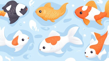 Fototapeta premium A vibrant design showcasing koi and tropical fish, ideal for oceanthemed projects with a modern twist.