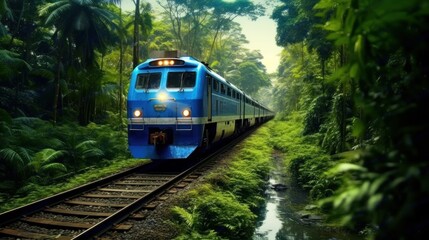 Naklejka premium Train Journey Through Lush Tropical Forest