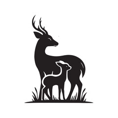 A Deer with Fawn Vector illustration black and white - Deer Silhouette Design