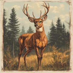 Colorful Deer Vintage Engraved Style deers. Old engraved illustration of The European fallow deer or common fallow deer