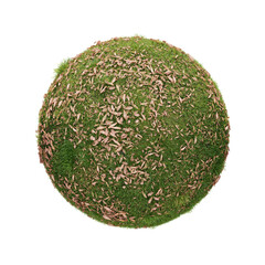 3D render of spherical shape covered with grass and flower on transparent background