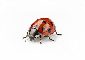 Fototapeta premium A red and black ladybug isolated on a white background.