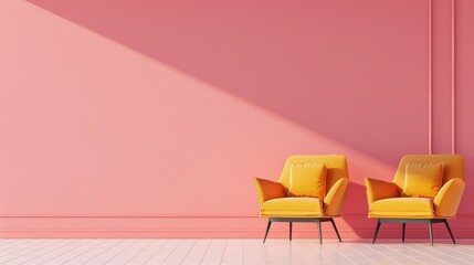 Stylish living room with armchair and pink wall background AI generated image