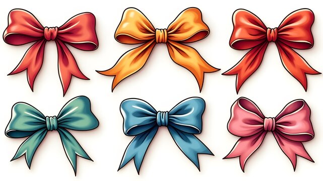 decorative cartoon bows in red, blue, and gold Illustration