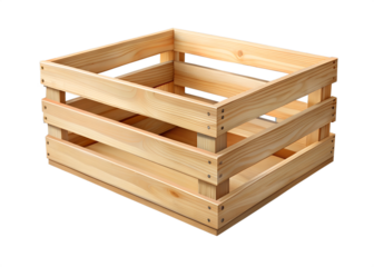 Empty wooden crate box on white background, png