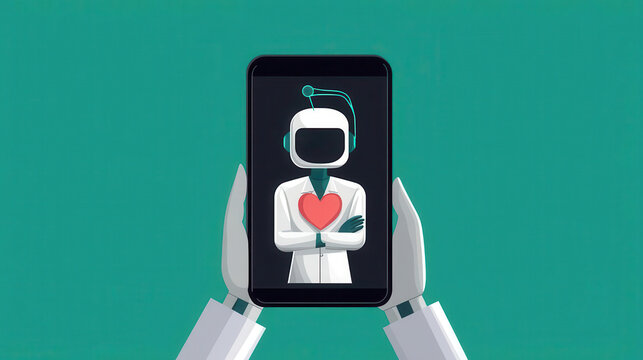 AI chatbot providing health advice on a digital platform, flat d