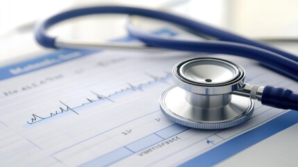 A stethoscope on a medical chart with an ECG waveform.