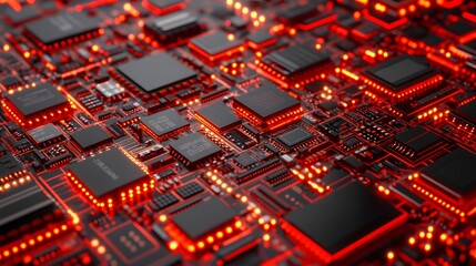 Obraz premium Red LED Circuit Board Technology Background