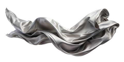 Gray silk satin cloth fabric floating on a transparent background