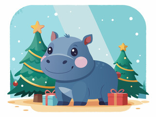 hippopotamus with christmas.