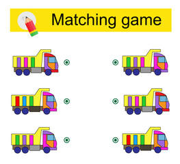  Attention task for kids. Vector illustration of cartoon dump truck.