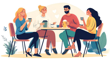 Happy young people chatting and having coffee on a friends date ai generative