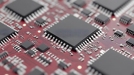 Close up of a Circuit Board with Microchips and Connectors