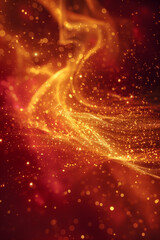 Fototapeta premium Magical golden particles in vivid red fluid creating an enchanting scene