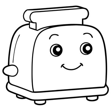 recommend clip art: Smiling Toaster Cartoon: A cute and friendly toaster with big eyes and a smile, perfect for kids coloring pages and activities.  