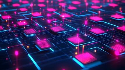 Obraz premium Abstract Futuristic Technology Background with Pink and Blue Neon Lights