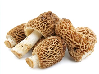 Raw morel mushroom isolated on white background