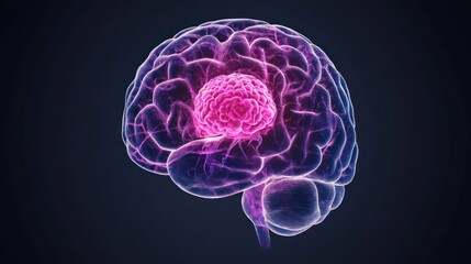 A stylized representation of a brain with glowing effects.