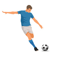 Professional male football soccer player in motion and action isolated on white studio background. Concept of sport, goals, competition, hobby, ad,
