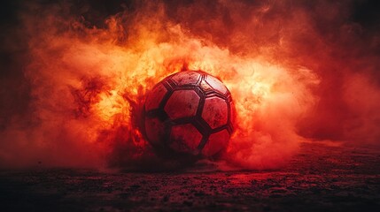 Dramatic Picture of Football Surrounded by Smoke, Dramatic Red Light 