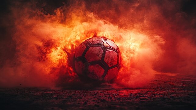 Dramatic Picture of Football Surrounded by Smoke, Dramatic Red Light
