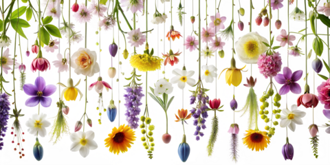 Spring flowers hanging pattern nature isolated on transparent background