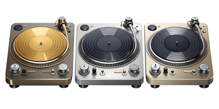 Three vector images of a turntable white background