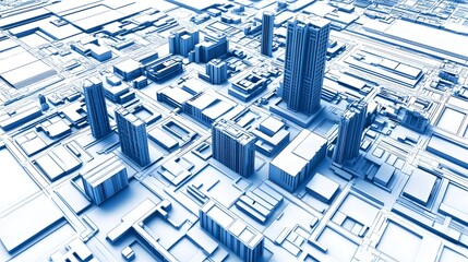 Obraz premium Abstract Cityscape 3D Model Blue Render