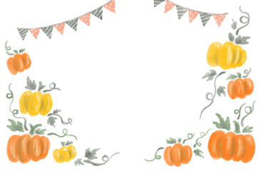 カボチャとガーランドのかわいいハロウィンイメージの背景イラスト