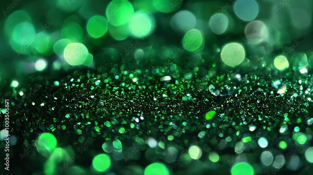 Aufkleber the bokeh background features sparkling green glitter with soft glowing lights, creating a festive a
