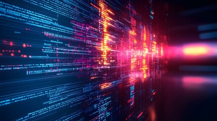 Abstract Digital Code with Glowing Lights and Lines