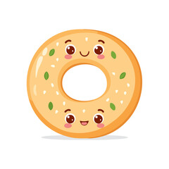 Fototapeta premium Bagel Food Eat Meal Cuisine Animation Kawaii Character 