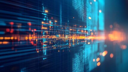 Fototapeta premium Abstract Digital Technology Background with Binary Code and Glowing Lights