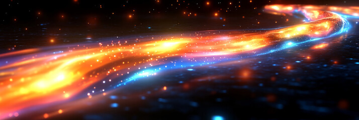 Fototapeta premium Abstract cosmic light trails in blue and orange.