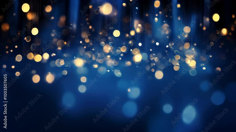 Poster abstract background of blue bokeh lights, creating a beautiful and festive atmosphere.